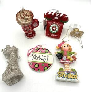 Christmas Ornament Lot of 6 Whimsical North Pole Hotline Spoiled Text Me
